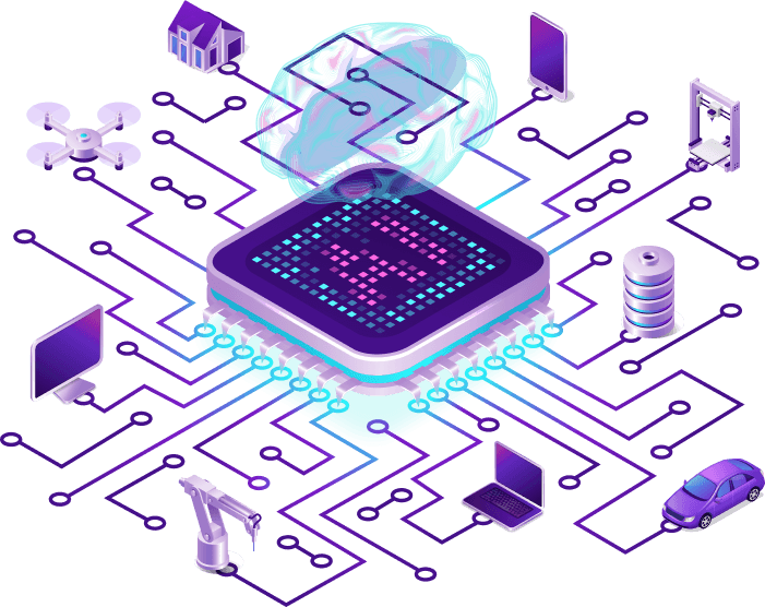 Responsible AI Implementation isometric circuitry and brain