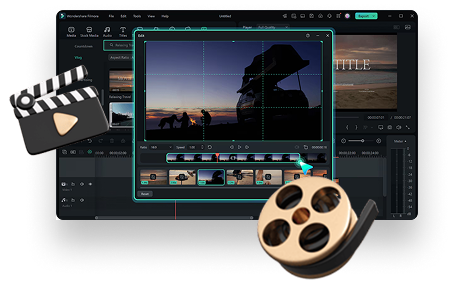 AI Filmmaking & Video Production screen clapper and film reel